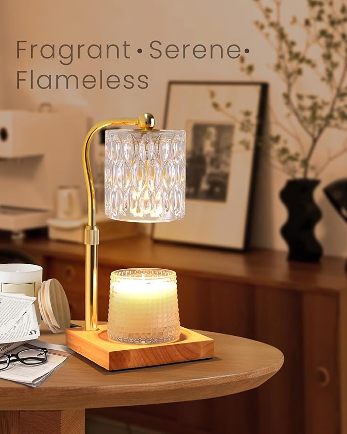 Candle Warmer Lamp Adjustable Height with Timer Dimmer, Dimmable Glass Wax Melt Warmer Light for Scented Jar, Present for Women Candle Lovers Christmas House Warming Home Decor Brithday, Crystal