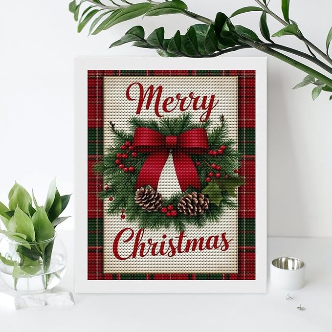 AIVKIEJK Diamond Painting Kits for Adults - Merry Christmas Red Bow & Pine Cones Painting DIY 5D Full Drill Diamond Dots Paintings with Diamonds Gem Art and Crafts Home Decor 16"x20"