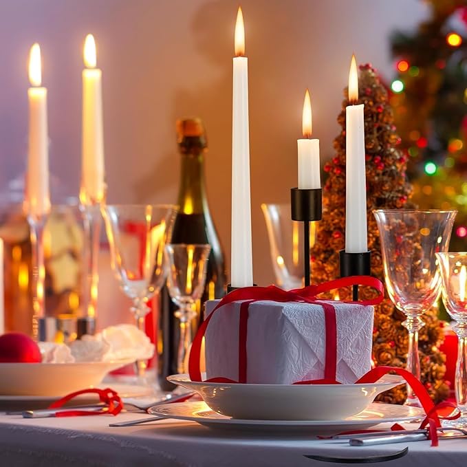 16 Pack White Taper Candles, 7-8 Hours Burn Time, Unscented, Smokeless and Dripless, 4/5 x 10 Inch for Christmas,Household,Dinner,Wedding,Valentine's Day,Party and Home Décor Candlesticks