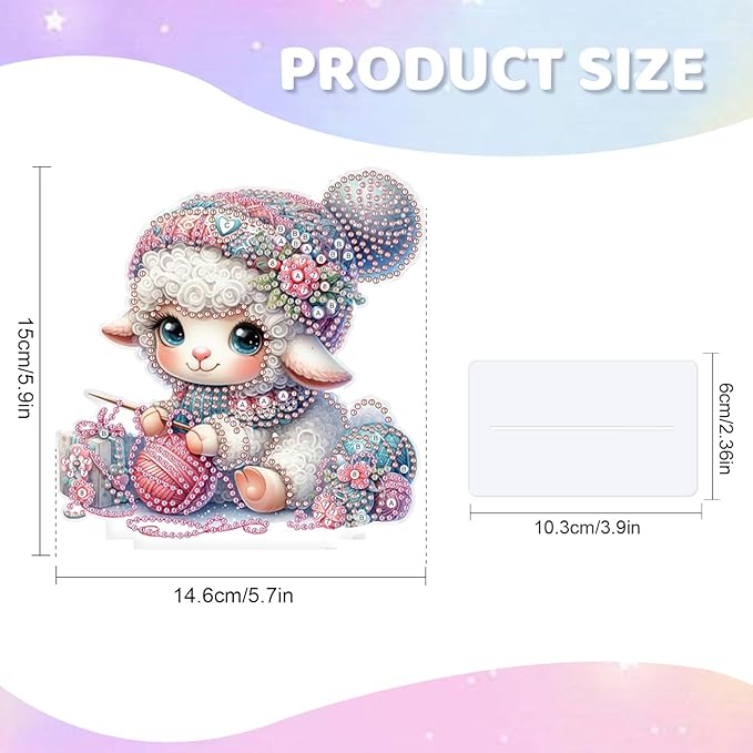 antor DIY Diamond Painting Desktop Ornament Kit, Special Shape Diamond Art Tabletop Decoration, Acrylic Diamond Painting Desk Figurine Decor Crafts Gift, Cute Sheep Knitting