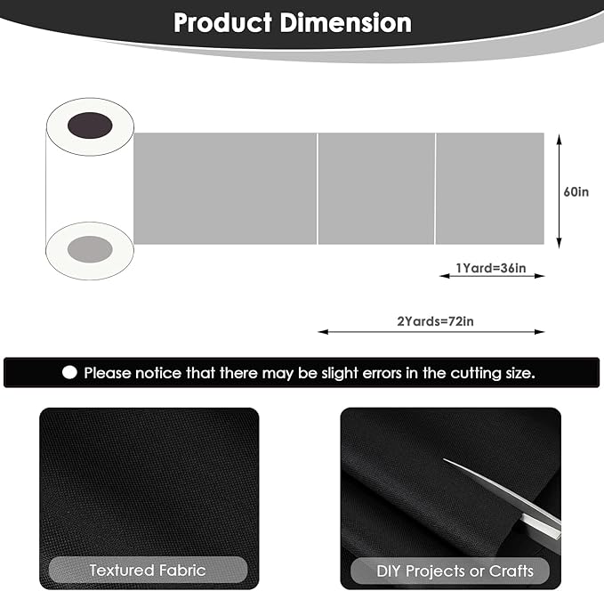 Waterproof Canvas Fabric by The Yard 60" W 600 Denier PVC Backing Water Repellent Polyester Upholster Fabric Material for Indoor Outdoor Marine Awning Tent Craft DIY(1 Yard, Black)