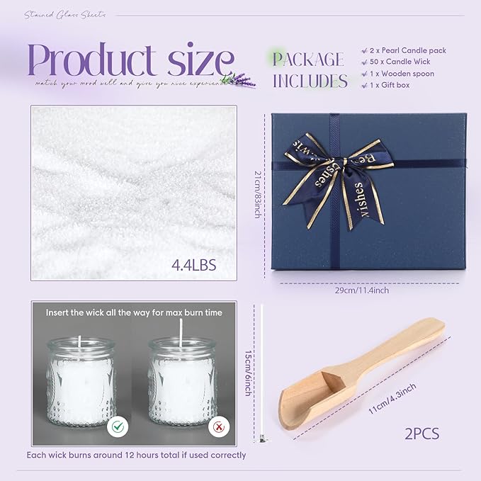 MTLEE Pearled Candle 4.4 lb Lavender Scented Sand Candle Wax Kit Valentines Gift for Women Lover with Wrap Box 100 Wicks White Beaded Wax Gift Set for Valentine's Day Wife Couples Mother Friends