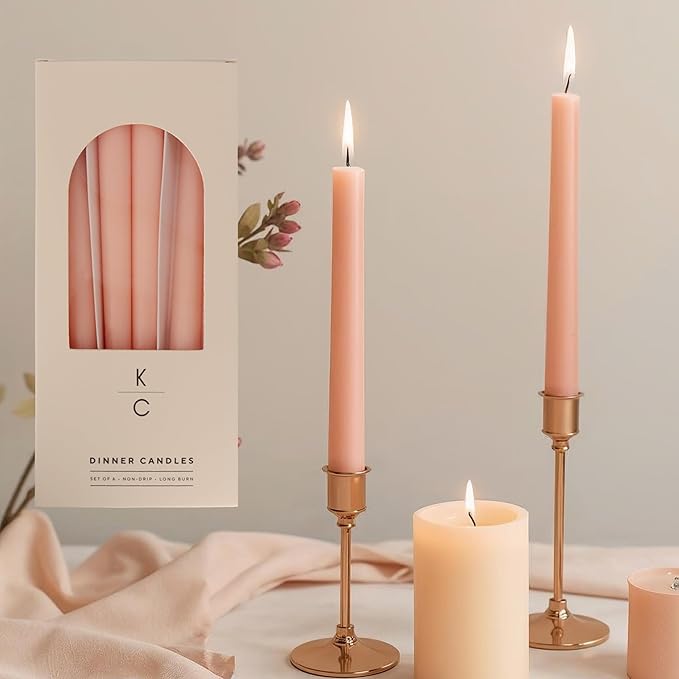 Tapered Dinner Candles - Soy & Paraffin Blend, Dinner Candles with Long-Lasting 7-Hour Burn for Stylish Homes - Candle in Curated Colors Ideal Gift for Hosts, Brides & Event Planners-Peaches