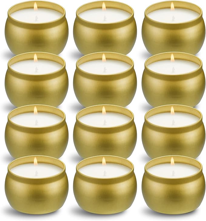 Scented Candles Gift Set, 12 Pack Natural Soy Wax Single tin 4 oz for Family Gatherings, Festive Candles