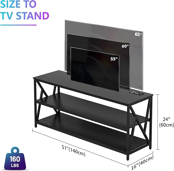 Lvifur RGB TV Stand up to 65''Televisions, TV Console Table with Wireless Charging Station,Entertainment Center with Human Body Sensor and Storage Shelves for Living Room，Bedroom(Black)