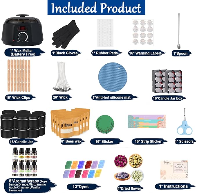 Oligar Complete Candle Making Kit, DIY Candle Making Supplies for Adults,Beginners, Including Bees Wax, Candle Wicks, Dyes, Melting Pot, Rich Scents, Spoon, Candle Jars, Rubber Pads, Decorative Label