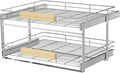 LOVMOR 2 Tier Pull Out Cabinet Organizer 28½" W x 21½" D, Slide Out Drawers with Wooden Handle, Sliding Shelves Organization and Storage for Kitchen, Pantry