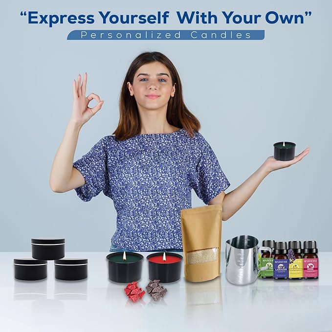AXUANHUA Complete Candle Making Kits - Candle Making Kit for Adults - DIY Candle Making Supplies Include 10 Jars, 4 Soy Wax, 16 Dyes, 100 Candlewicks, 4 Scents & Many More - Arts and Crafts for Adults