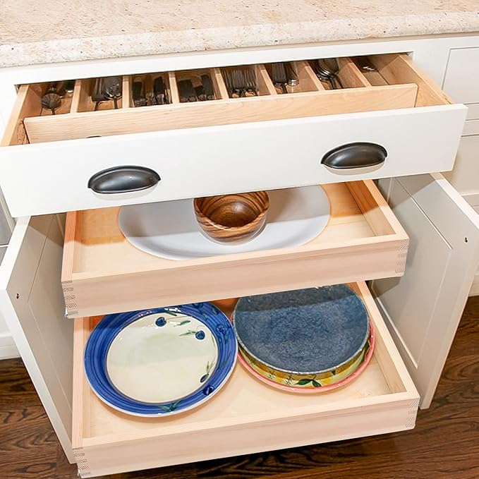 28”W x 21”D x 3”H Soft Close Slide Out Wood Drawer Organizer for Kitchen, (Cabinet Opening>29.5 inches for Bottom Assembly, Width= 29 inches for Side Assembly)