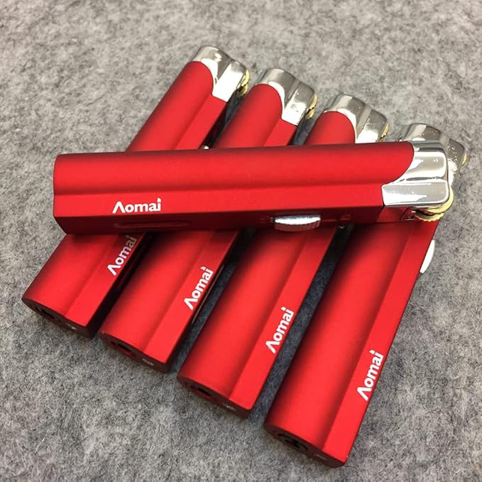 5 Pack Portable Torch Lighter Windproof Butane Refillable Lighter with Fuel Visible Tank Lockable Flame No Gas(Red)
