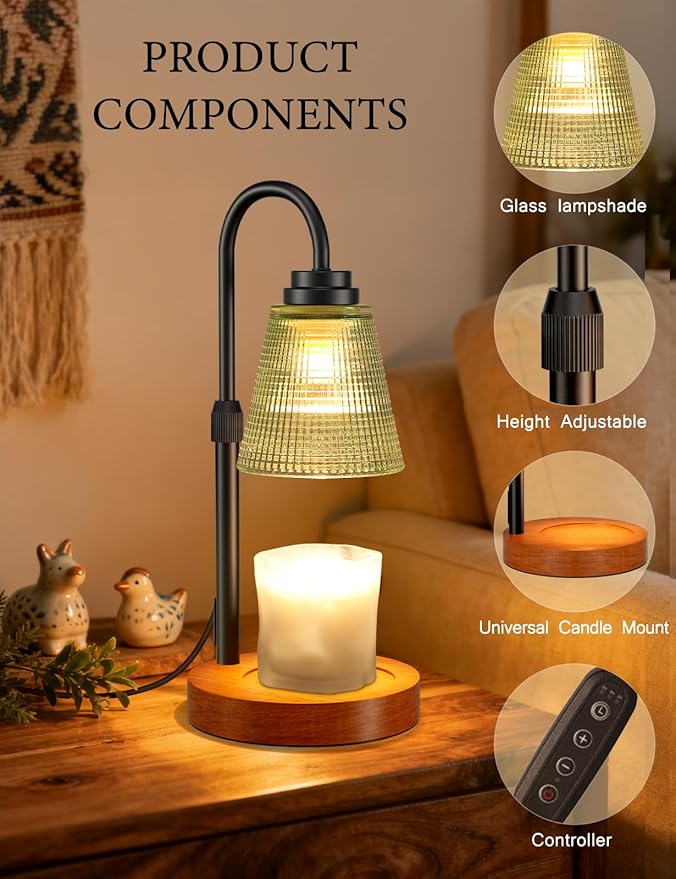 Candle Warmer Lamp with Timer Dimmable, Adjustable Height Wax Melts Warmer for Jar Candles, Housewarming, Birthday, for Women and Mom, Home Decor