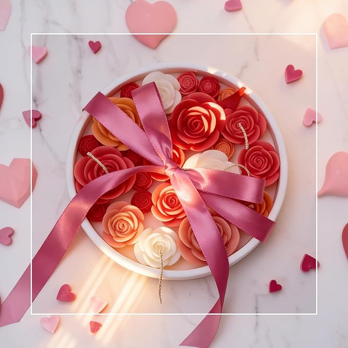Rose Bucket Candle Kit Handmade Gift Soy Wax Beads for Candle Making Rose Silicone Mold 3D Flower Candle Molds All in One Kit Accessories Set Valentine's Day Gift (Black)