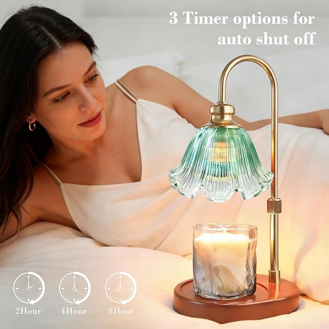 Candle Warmer Lamp with Timer: Birthday Gifts for Women, House Warming Gifts New Home Decor – Height Adjustable Candle Lamp for Mom, Anniversary - Walnut Solid Wood Base, with 2 Bulbs