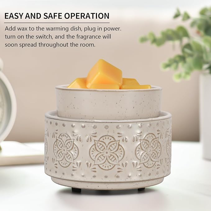 mocosa Ceramic Wax Warmer Wax Melt Warmer for Scented Wax 3-1 Electric Candle Warmer Home Fragrance Wax Burner for Mom Women(Beige-Granular)