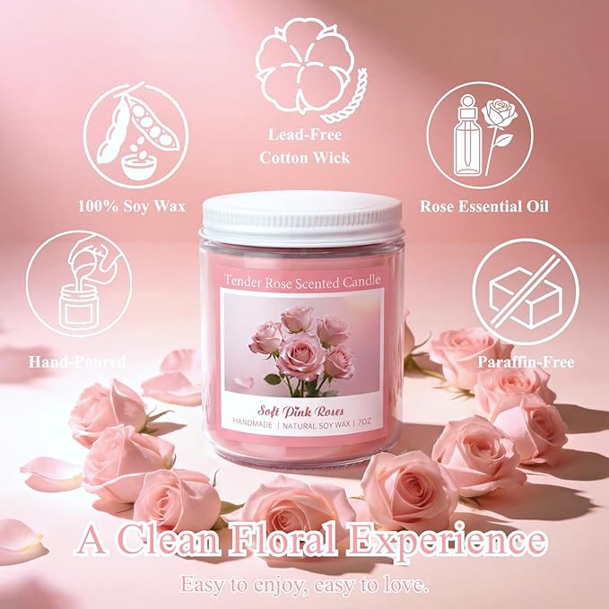 Homsolver Tender Rose Scented Candles, Natural Soy Candle Valentines Mothers Day Gifts for Mom Wife Her Girlfriend, Anniversary Birthday Gifts for Women, Novelty Jar Candle with 50+ Hours of Burn