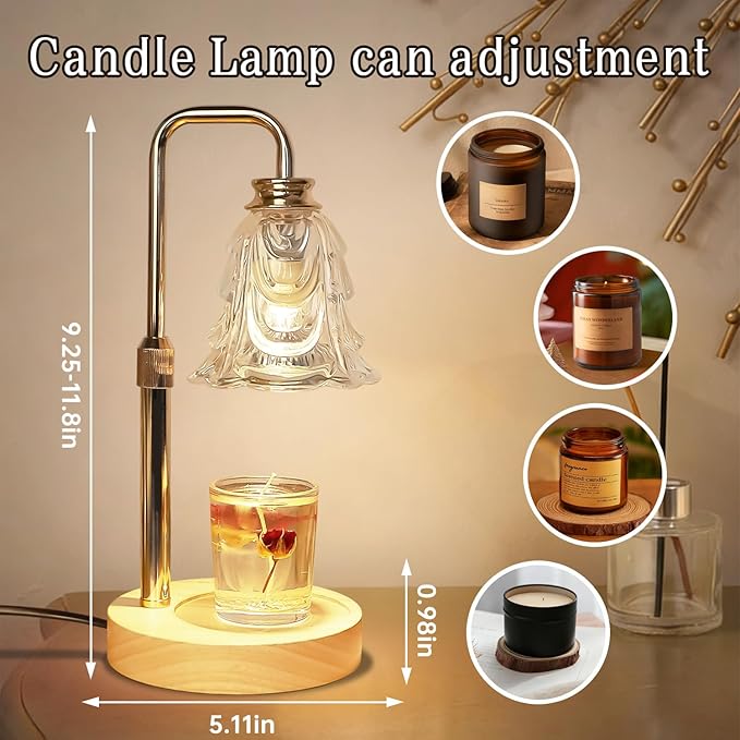 Candle Warmer Lamp with Timer Electric Adjustable Height Candle Warmer Dimmable Wax Warmer Lamp Jar Candles with 2 Bulbs for Home Decor & Office