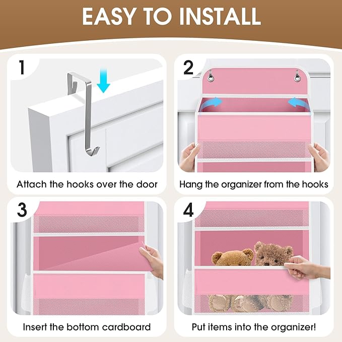 SpaceHacks 1 Pack Over The Door Organizer Hanging Storage Organizers with Clear Window 40lb Large Capacity Room Organizer for Pantry Laundry Bathroom Nursery Closet(Pink)