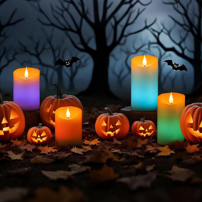 Rechargeable Colored Candles with Remote - LED Pillar Candles with USB Charging Cable, 3D Realistic Flame, Real Wax Flameless Candles for Christmas Decor and Romantic Home Decor – 4" 5" 6" H, 2.95" D