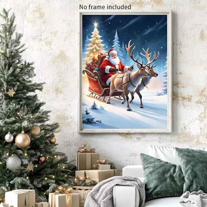 QZOTRXI Christmas Diamond Painting Kits,Santa Claus Elk Diamond Art Kit for Adults,5D Winter Paint with Diamond Full Drill for Home Wall Decor 16x20 Inch