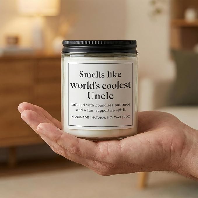 Uncle Gifts for Men, Happy Birthday Fathers Day Gift for Uncle from Niece Nephew, Funny Sentimental Present Ideas for Him - Lavender Scented Candle
