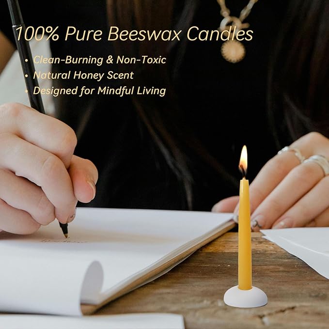 20 Minute 100% Pure Beeswax Candles, Mini Mindful Meditation Taper Candles, Smokeless & Dripless with Holder for Yoga, Prayer, Relaxation (Yellow,60 Pack)