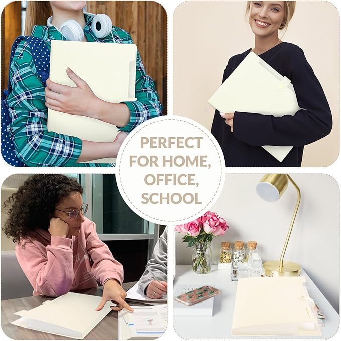 SKYDUE Accordion File Organizer, Expanding File Folder with 8 Pockets, Portable Document Paper Receipt Organizer, Letter/A4 Size Filing Folder School Office Supplies Cream