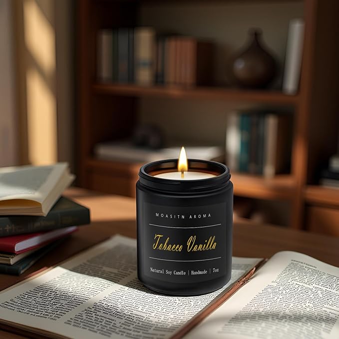 MOASITN Tobacco Vanilla Highly Scented Candle for Home|Organic Soy Candel| Handmade Long Lasting Aromatheraphy Jar Candles| Gift for Women,Men for Relaxing,Housewarming,Autumn|7oz