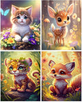Meothan Diamond Art Kits for Adults - 4 Pack Animals Diamond Painting Kits for Adults, 5D Round Full Drill Gem Art Paint by Diamonds Pictures DIY Crafts Kits 9.8 x 13.8 inch (Cat Fox Deer and Tiger)