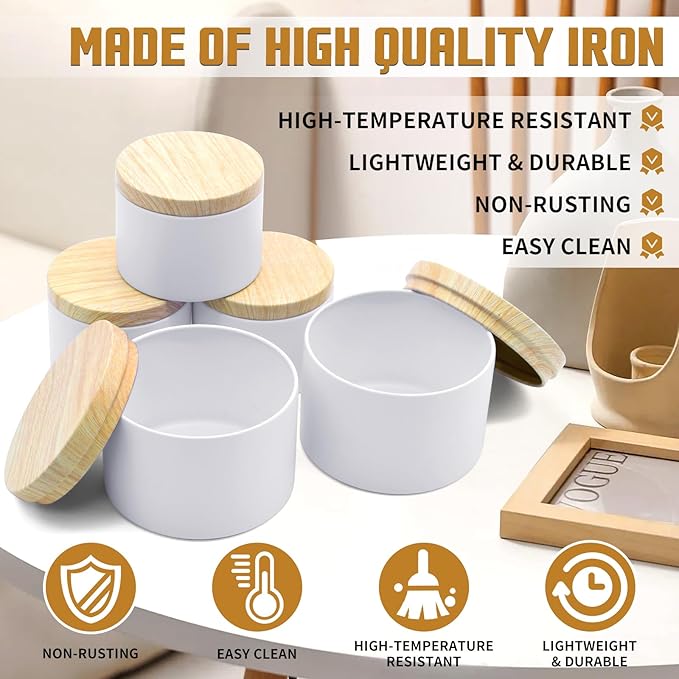 24-Pack Candle Jars, 12pcs 8oz + 12pcs 4oz Candle Tins with Metal Wood-Grain Printing Lids, Empty Candle Jars for Making Candles Bulk Candle Containers - White