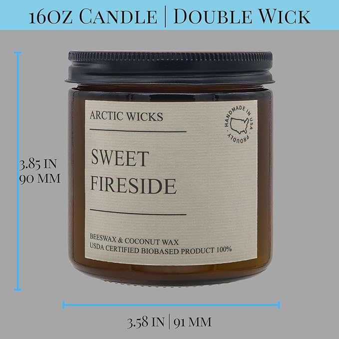 Sweet Fireside Candle | Arctic Wicks 16oz Coconut & Beeswax Candles | Campfire Sweet Scented Fireside Candles for Fall, Winter, Holidays, Gifts, Non-Toxic, Sustainable | USDA Certified 100% Biobased