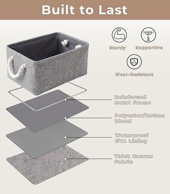 TheWarmHome Storage Bins for Shelves - 11.8x7.9x5.2 inch Grey Small Storage Baskets for Organizing, Fabric Storage Cubes Closet Organizer for Home Nursery Gift Decorative (Gray)