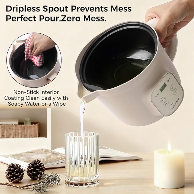 Yuuchail 1.6QTs Electric Wax Melter with Digital Display, Precise Temp Control 90–300°F, 3-Hour Auto Shut-Off & Non-Stick Coating, Wax Melting Pot for DIY Candle Making, Soap Making, Wax Crafts