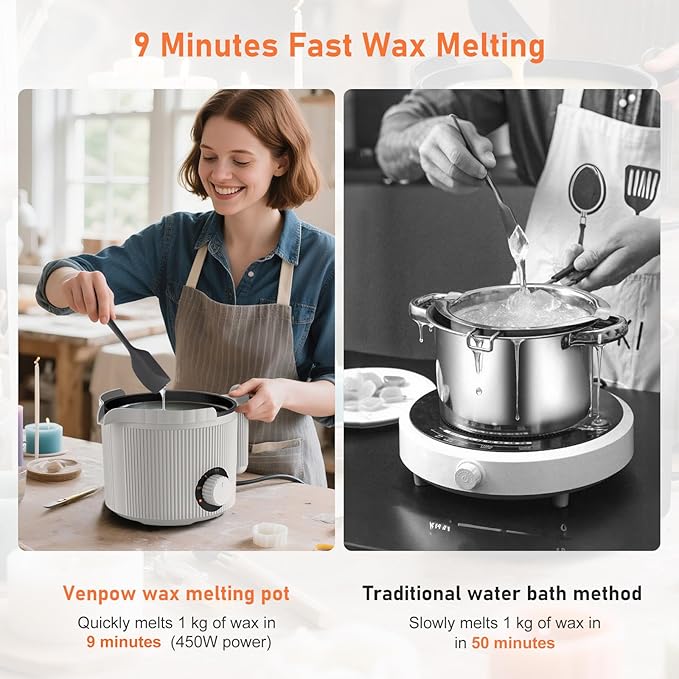 venpow Candle Wax Melter with Pour Spout, Candle Making Kit for Adult Beginners, for Candle Making, Set Includes Wax Melting Pot, Stirring Spoon, Thermometer, Wick, Sticker and Centering Device - Grey