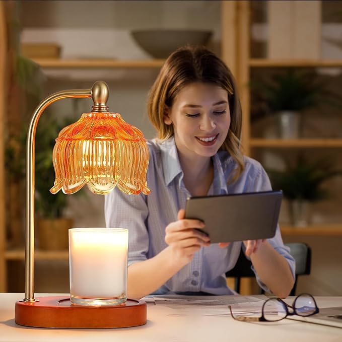 MEIXISUE Candle Warmer Lamp with Timer and Dimmer,Electric Amber Light Gifts for Women Melt Wax Warmer Lamp with 2 Bulbs for Candle Jars House Warming New Home Decor