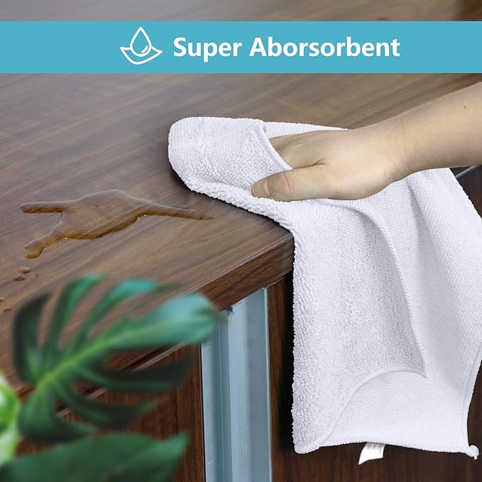 HOMEXCEL White Microfiber Cleaning Cloth 100 Pack, Microfiber Towel for Cars, Lint Free, Scratch-Free, Highly Absorbent, and Cleaning Rags for House, Window and Glass, Cars, TV Screen 11.5 X11.5 inch