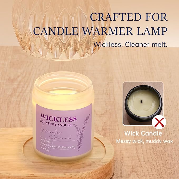 Lavender Cedarwood Wickless Candle for Candle Warmer Lamp with 10ml Essential Oil for Custom Aroma, Flameless Non-Toxic Soy Scented Candle for Home, Valentine Holiday or Birthday Gift for Women & Men