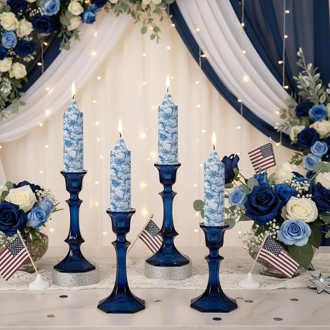 Blue and White Taper Candles 5 Inch Short Handmade Porcelain Style Candle Sticks Smokeless Unscented Tapered Candles for Meditation Housewarming Wedding Present Birthday Gift Special Occasion Spa