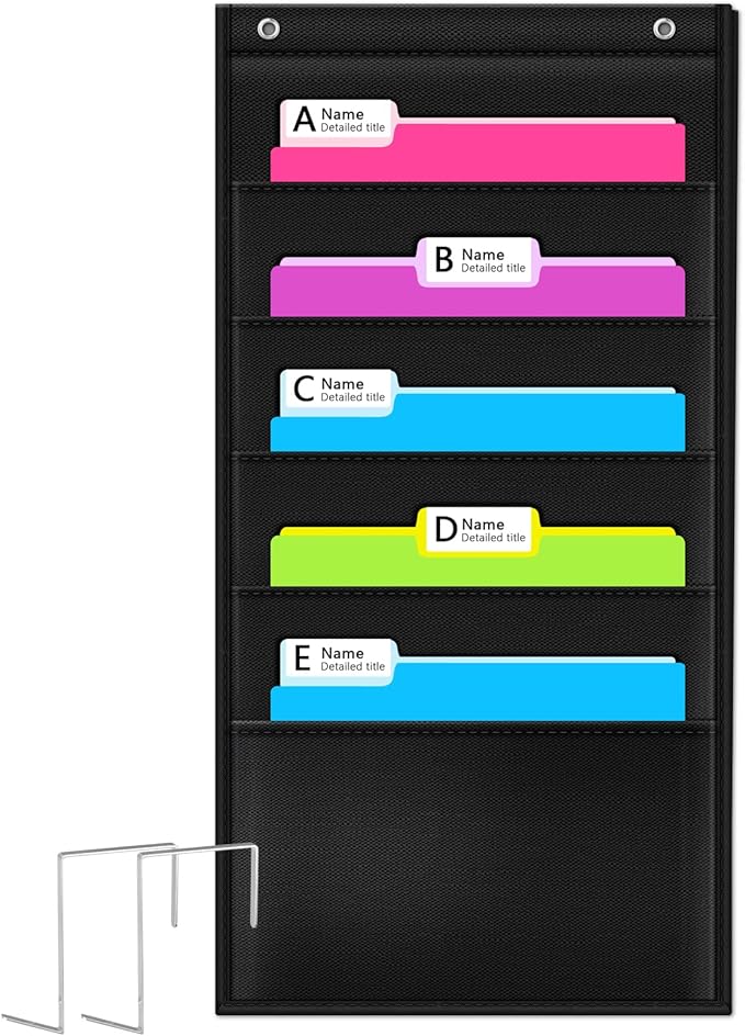 Godery Heavy Duty Storage Pocket Chart for Classroom and Office,Clear Storage Pocket Chart for Files Folder (5 POCKETS)