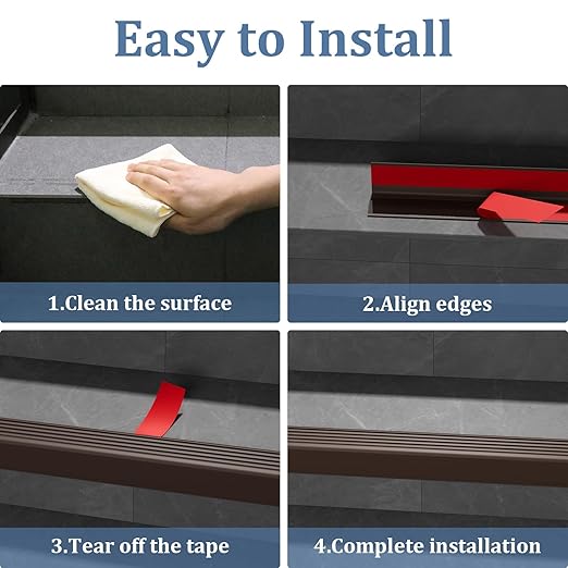 Heavy-Duty Stair Edge Trim, 20FT Vinyl Rubber Stair Nosing, Non-Slip Self Adhesive Stair Edge Protector Suitable for Indoor/Outdoor Stairs, Non-Slip and Waterproof