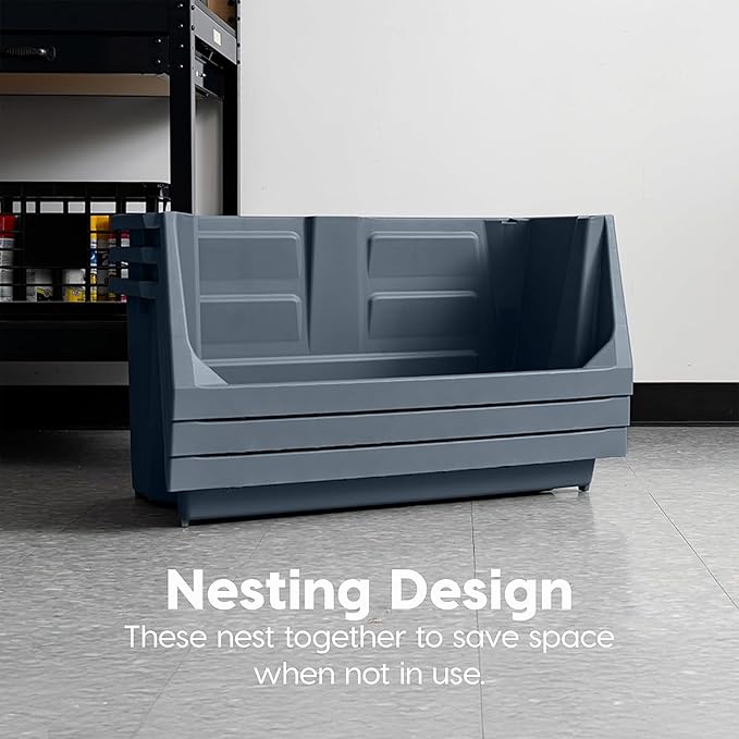 IRIS USA Open Front Storage Bins, Jumbo, Heavy Duty Garage Storage, Stackable Storage Bins, Tools Hardware Hose Household Product Sporting Goods, Interlocked Secure Stacking, 3 Pack, Dark Gray