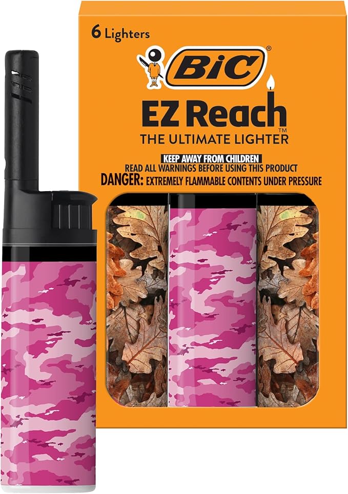 BIC EZ Reach Candle Lighter, The Ultimate Lighter with Wand for Candles, Counterculture, Shrooms, 420 Assorted Designs, 6 Count Pack of Lighters (Camo)