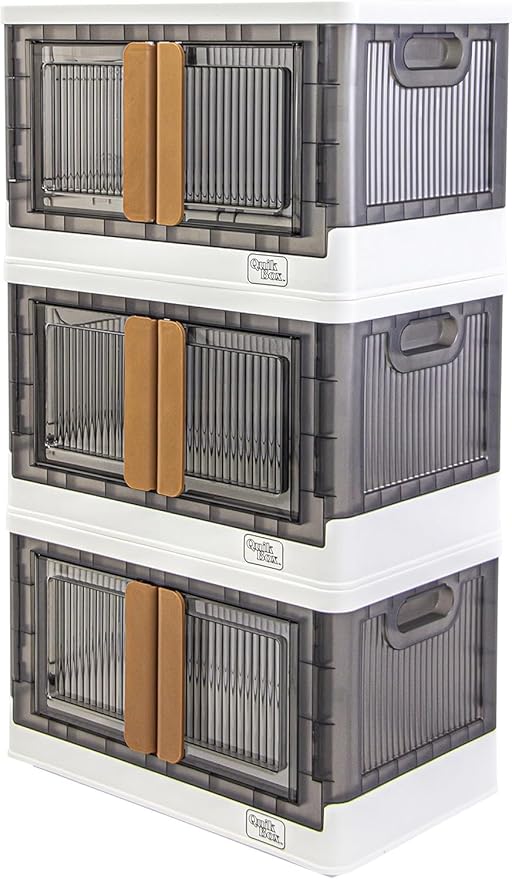 FELICON 8.4 Gallon 3 Pack Stackable Storage Bins with Lids,Doors,Wheels,Collapsible Organizer Foldable Container,Wardrobe Closet for Bedroom Living Room Neat,Dorm,Organized Homes(White)