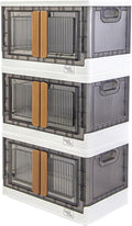FELICON 8.4 Gallon 3 Pack Stackable Storage Bins with Lids,Doors,Wheels,Collapsible Organizer Foldable Container,Wardrobe Closet for Bedroom Living Room Neat,Dorm,Organized Homes(White)