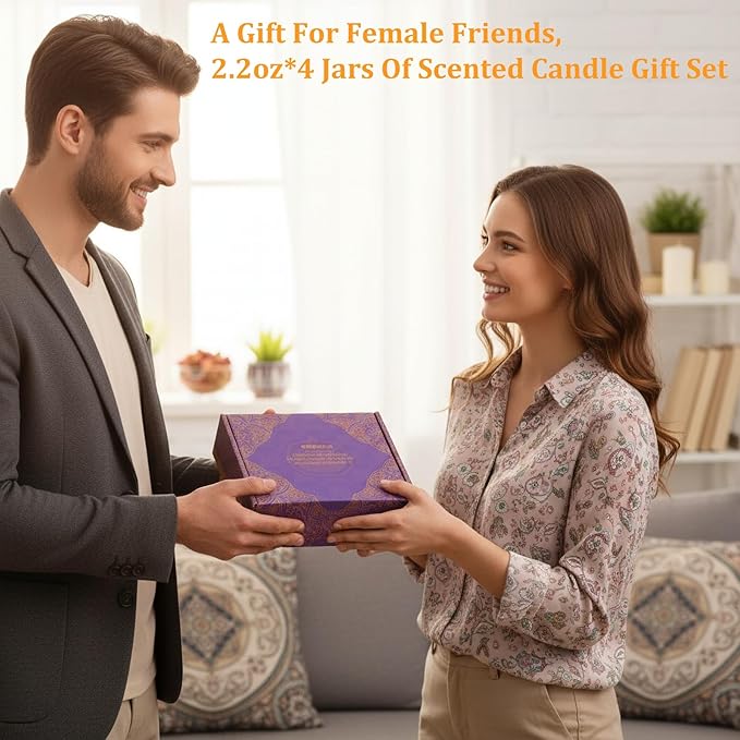 Aromatherapy Candle Gift Set 4 Pack Soy Wax Candles, Lavender, Lemon, Vanilla & White Peach Long-Lasting Clean Burn for Relaxation, Home Decor & Travel, Mother's Day