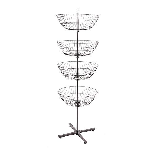 SSWBasics 4-Basket Wire Floor Spinner Rack and Dump Bin (63”H x 22”D) - Each Basket is 8”D x 22” Diameter - Great for Retail, Thrift, and Convenience Stores, Plus Home Organization
