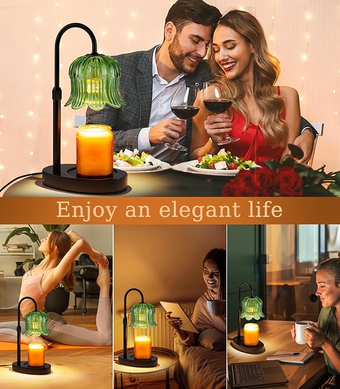 Candle Warmer Lamp with Timer, Flower Shape Candle Wax Warmer Lamp for Jar Tulip Candles Burner Dimmable Light No Flame Scented Warming Adjustable Height