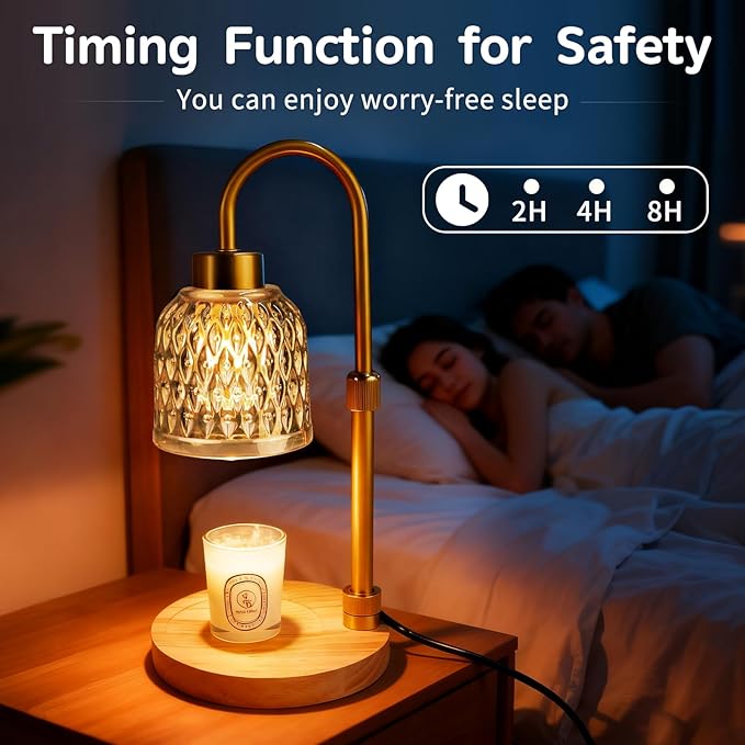 Candle Warmer Lamp with Timer, 3 Bulbs, Adjustable Height, 2/4/8H Auto Shut-Off for Home Office Décor, Ideal Gift (Amber)