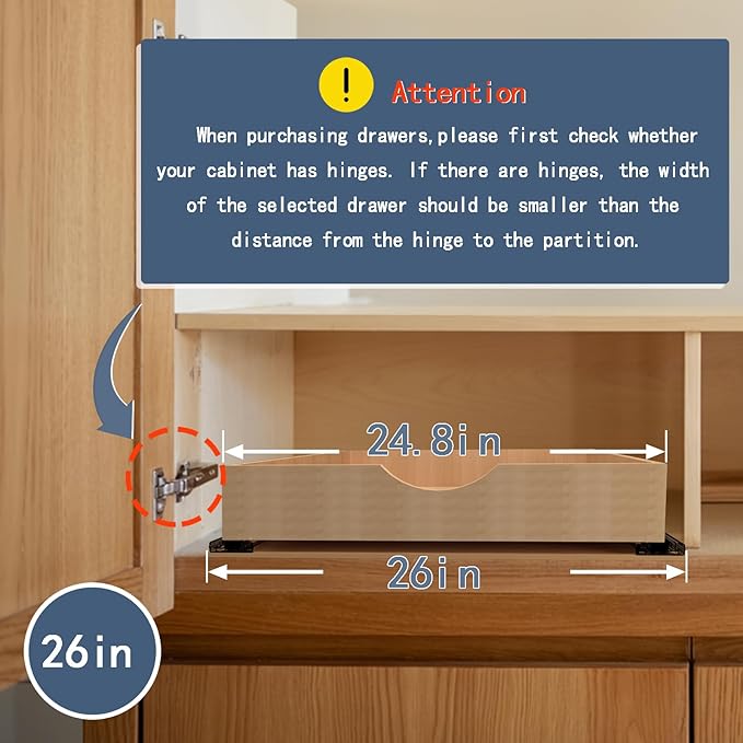 Pull Out Cabinet Drawers - 6x2 Size Options (12-23'W,18-21'D), Pre-Assembled with Soft Close Slides, Solid Beechwood, Easy Installation(26'W x 18'D)