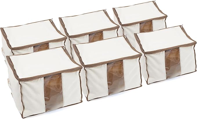 Covermates Canvas Storage Bag for Blankets, Clothes & Décor, 100% Cotton Breathable Fabric, Clear ID Window, Dual Zipper Closure, Carry Handles, Closet Organization, Natural
