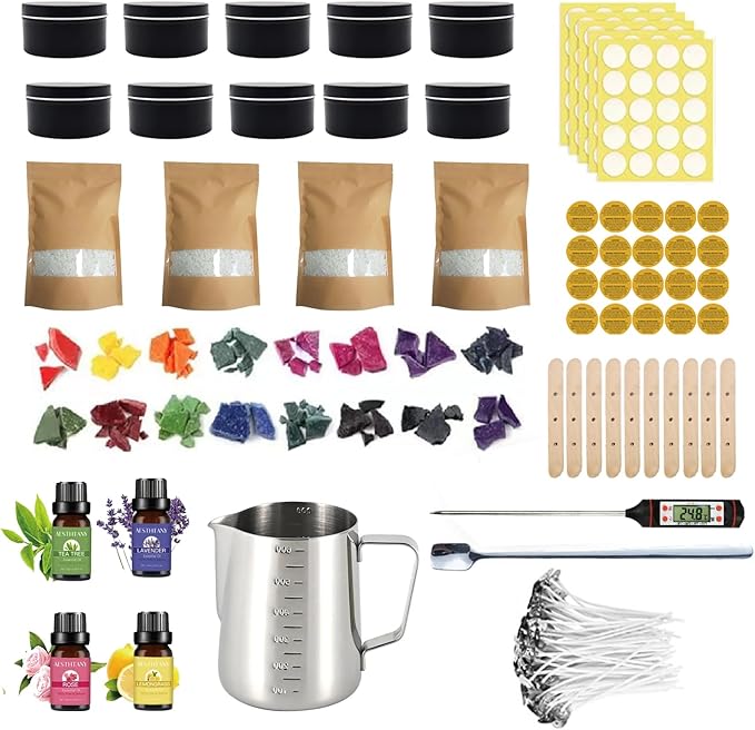 AXUANHUA Complete Candle Making Kits - Candle Making Kit for Adults - DIY Candle Making Supplies Include 10 Jars, 4 Soy Wax, 16 Dyes, 100 Candlewicks, 4 Scents & Many More - Arts and Crafts for Adults